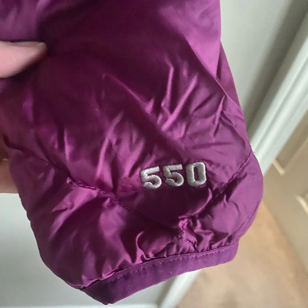 The North Face Jacket Girls L 16/18‎ Hooded Purple Reversible Plaid Mossbud 550